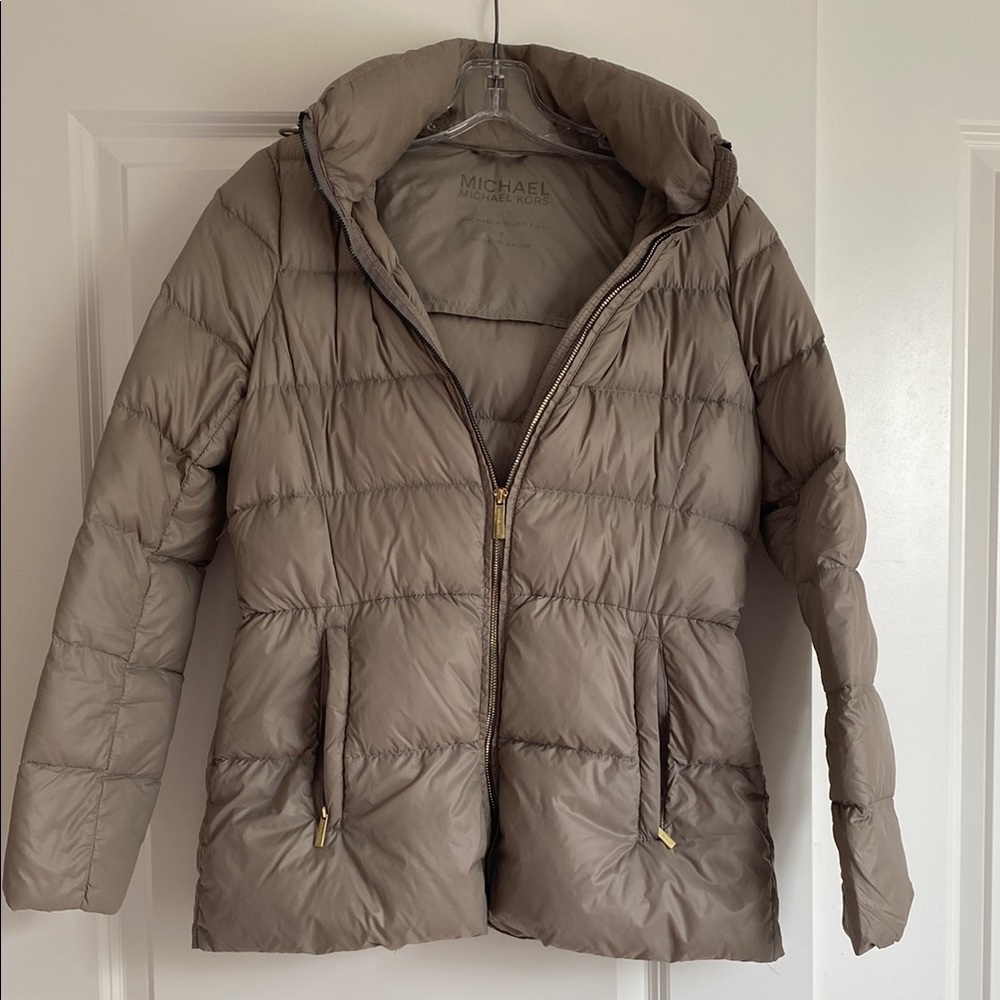 Michael Kors Tan Quilted Puffer Jacket with Hood